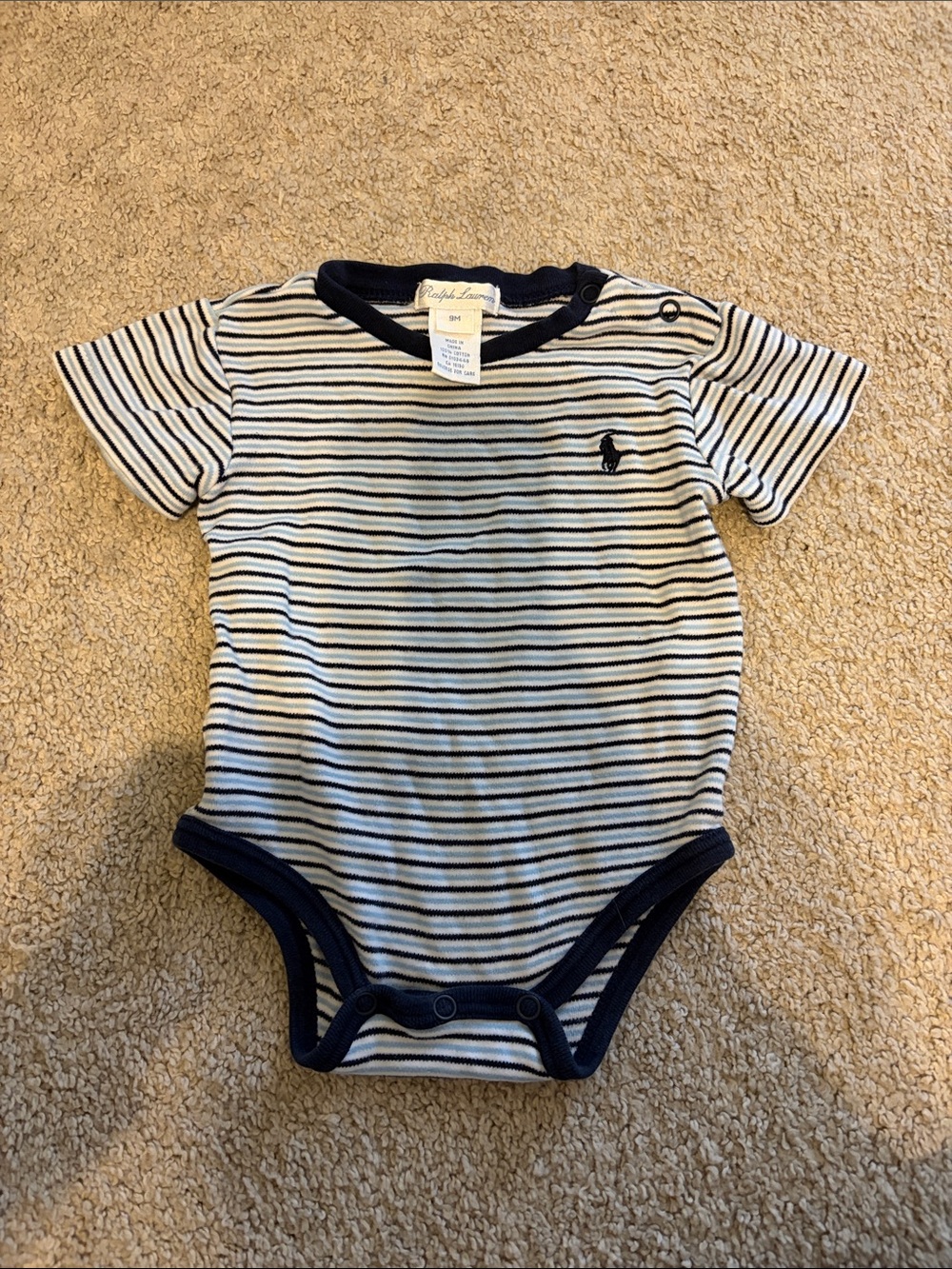 Ralph Lauren Navy & White Striped Cotton Baby Bodysuit